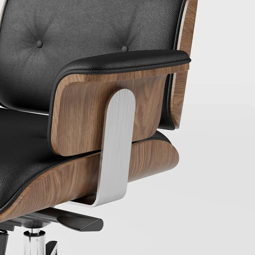 Modern Wood Leather Adjustable Swivel Black Executive Chair