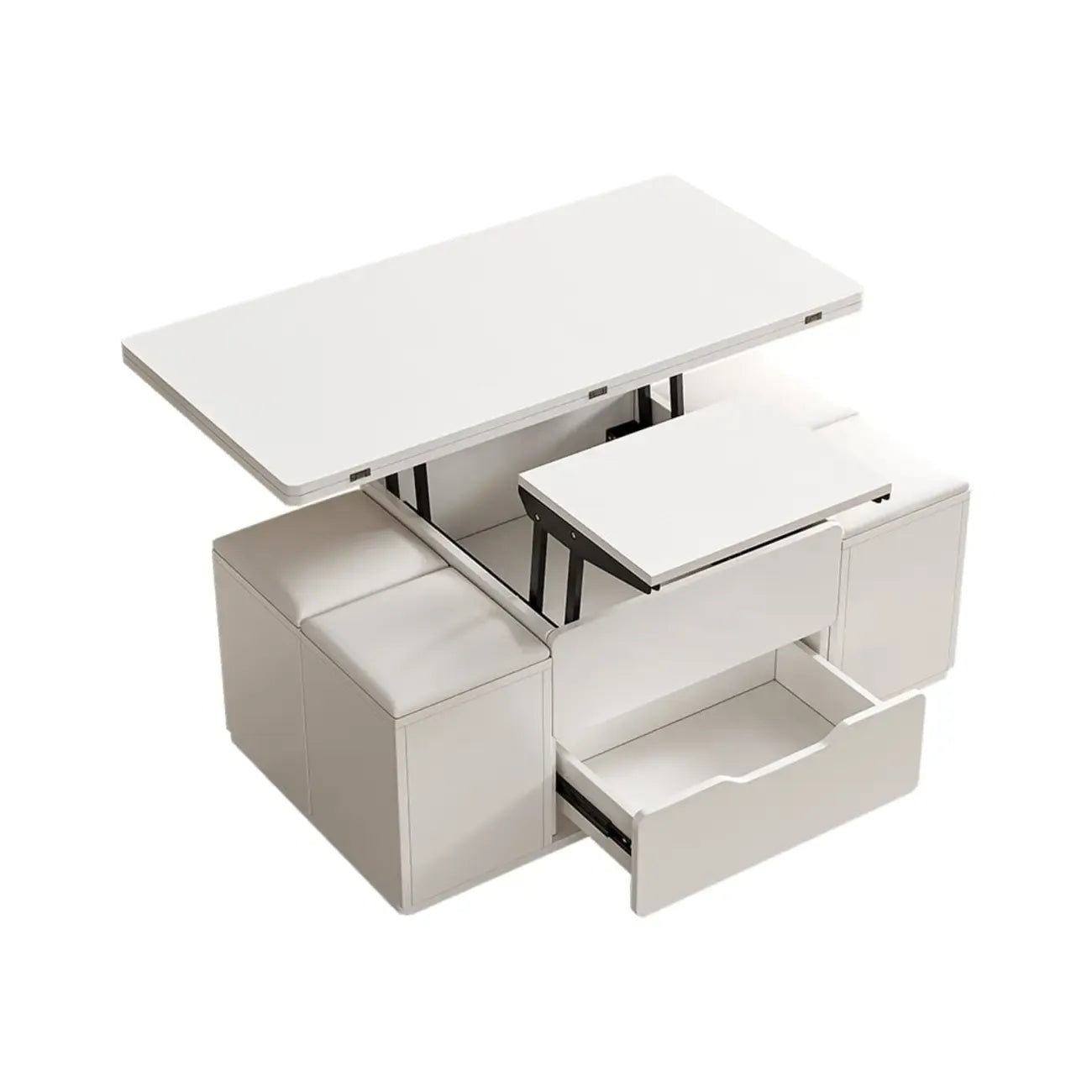 Foldable Lift-Top Coffee Table with 4 Stools & Storage