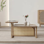 Rectangle Wooden Rattan Coffee Table Set in Natural Finish