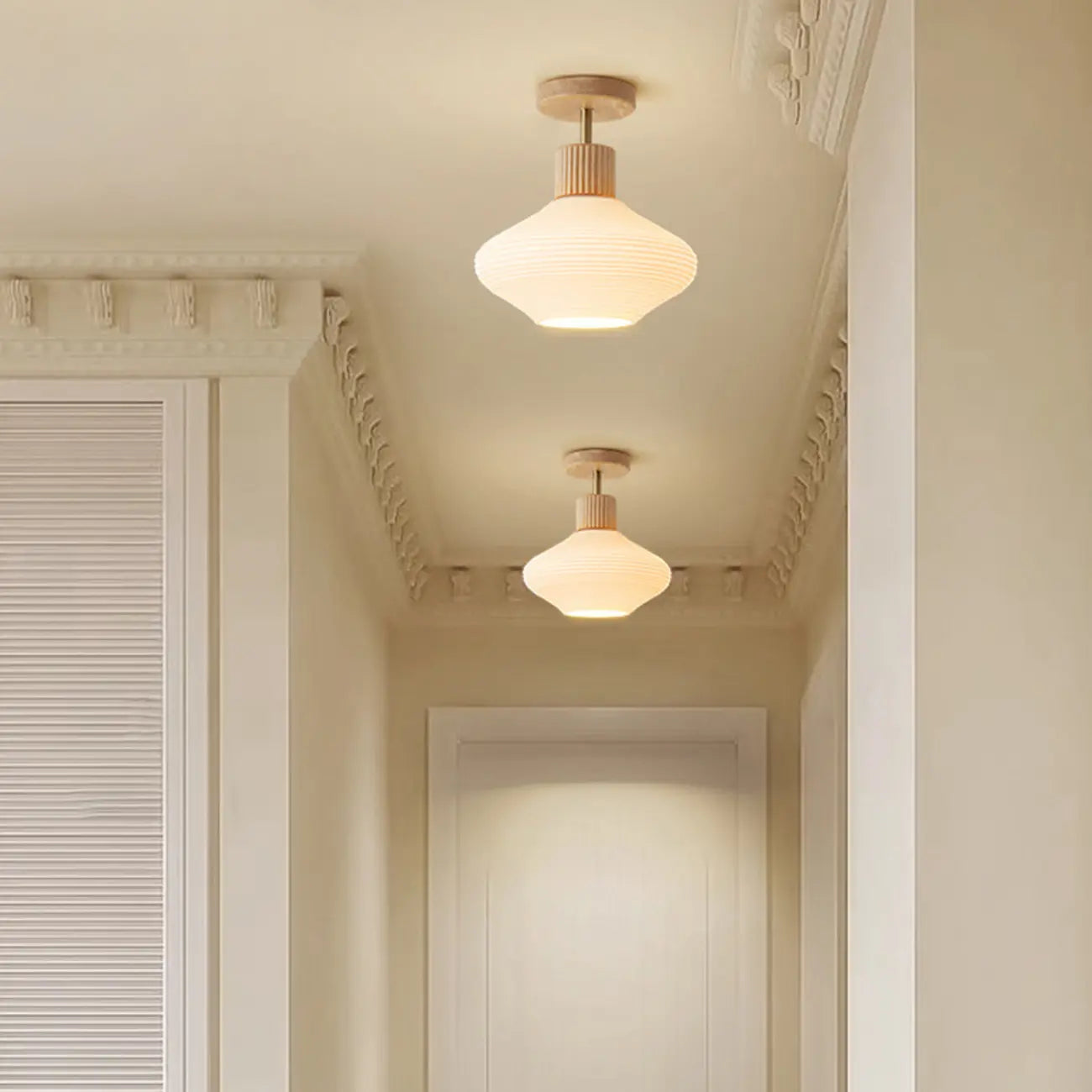 5 to 9 Inch Geometric Wooden Semi Flush Ceiling Light