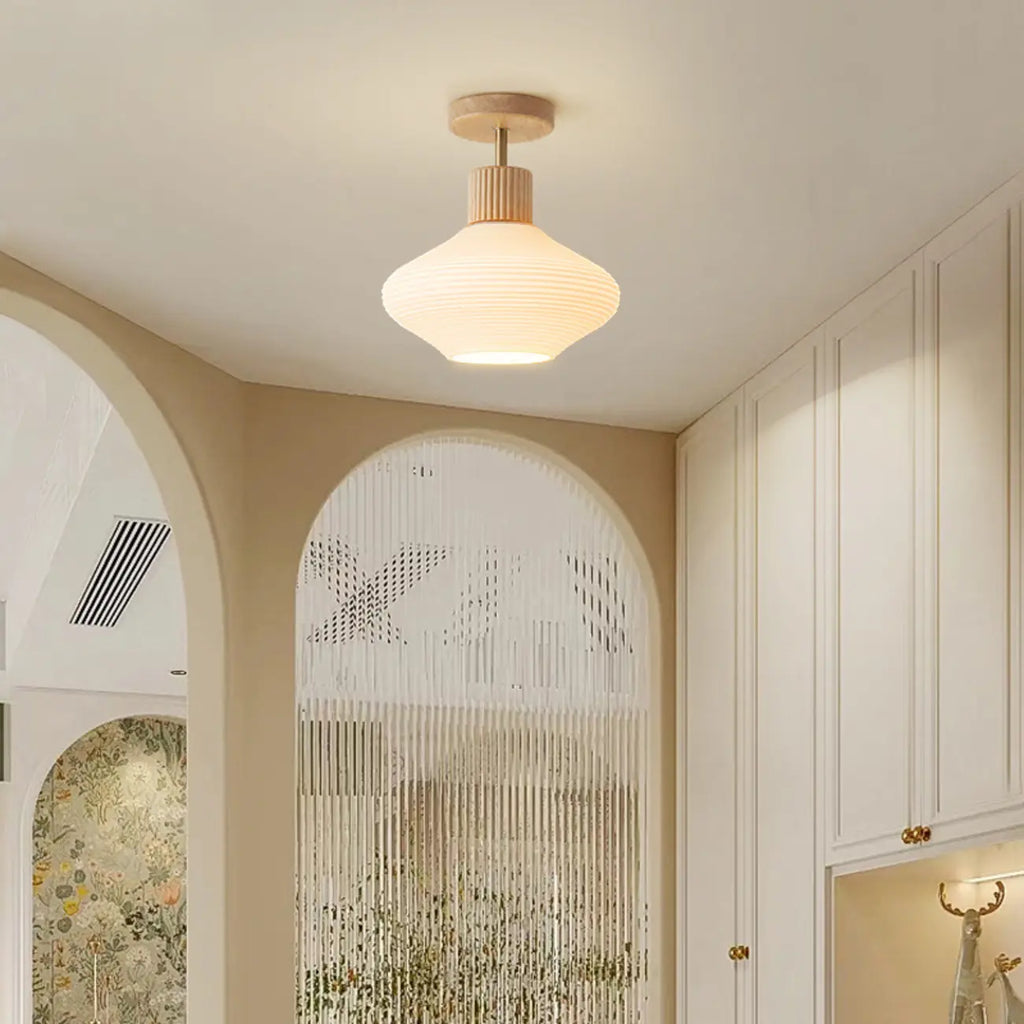 5 to 9 Inch Geometric Wooden Semi Flush Ceiling Light