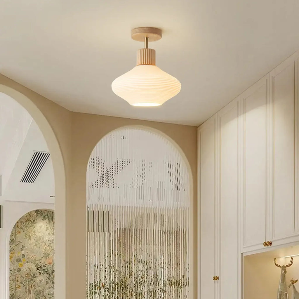 5 to 9 Inch Geometric Wooden Semi Flush Ceiling Light