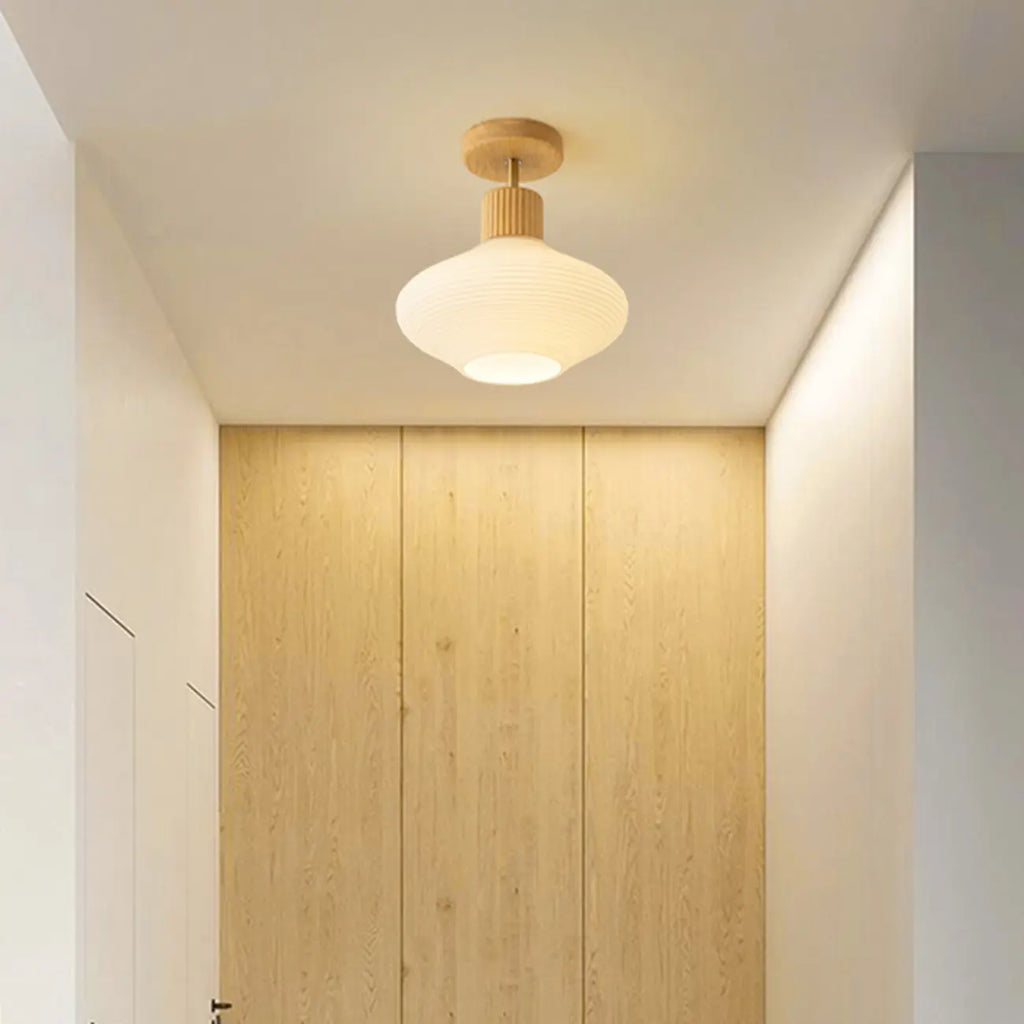 5 to 9 Inch Geometric Wooden Semi Flush Ceiling Light