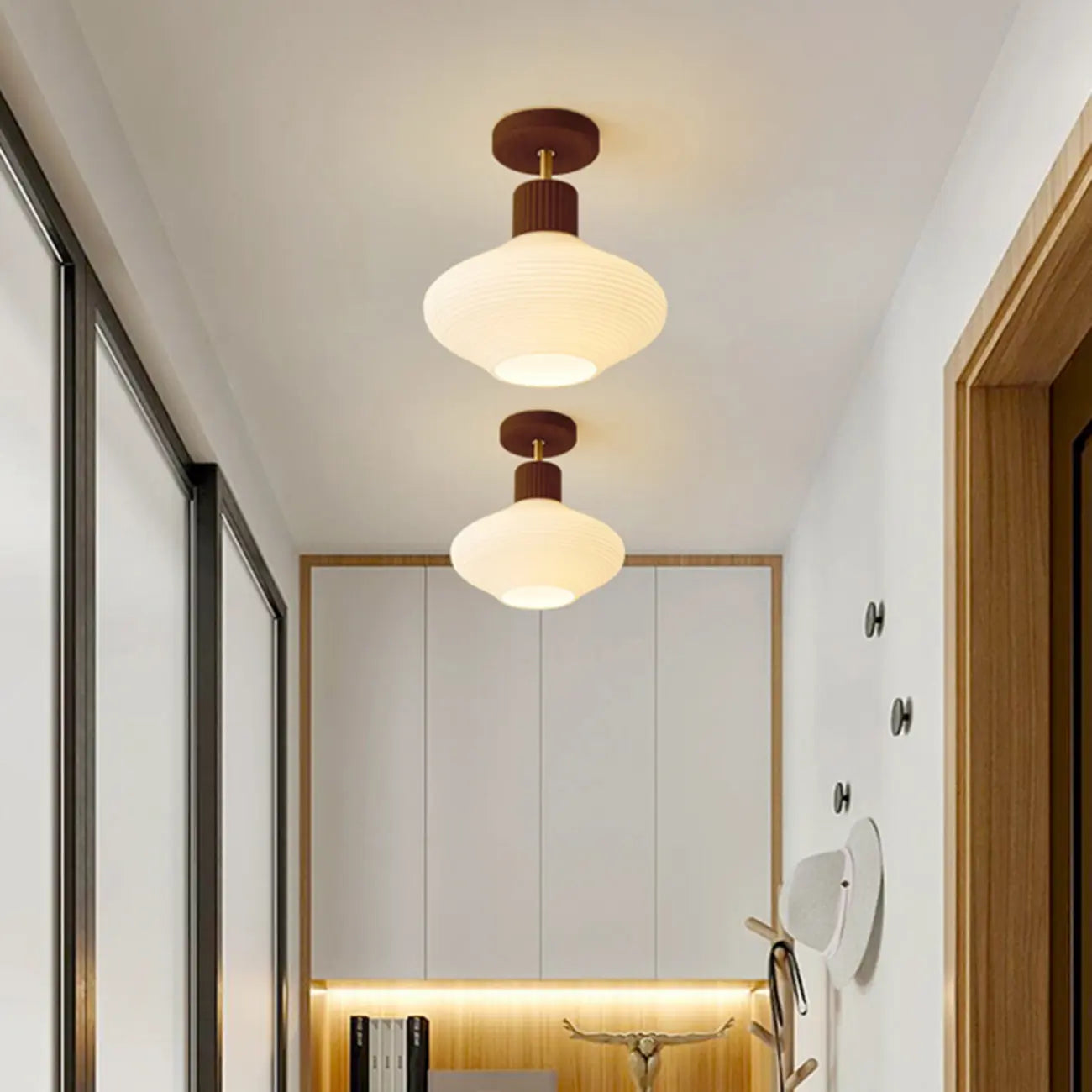 5 to 9 Inch Geometric Wooden Semi Flush Ceiling Light