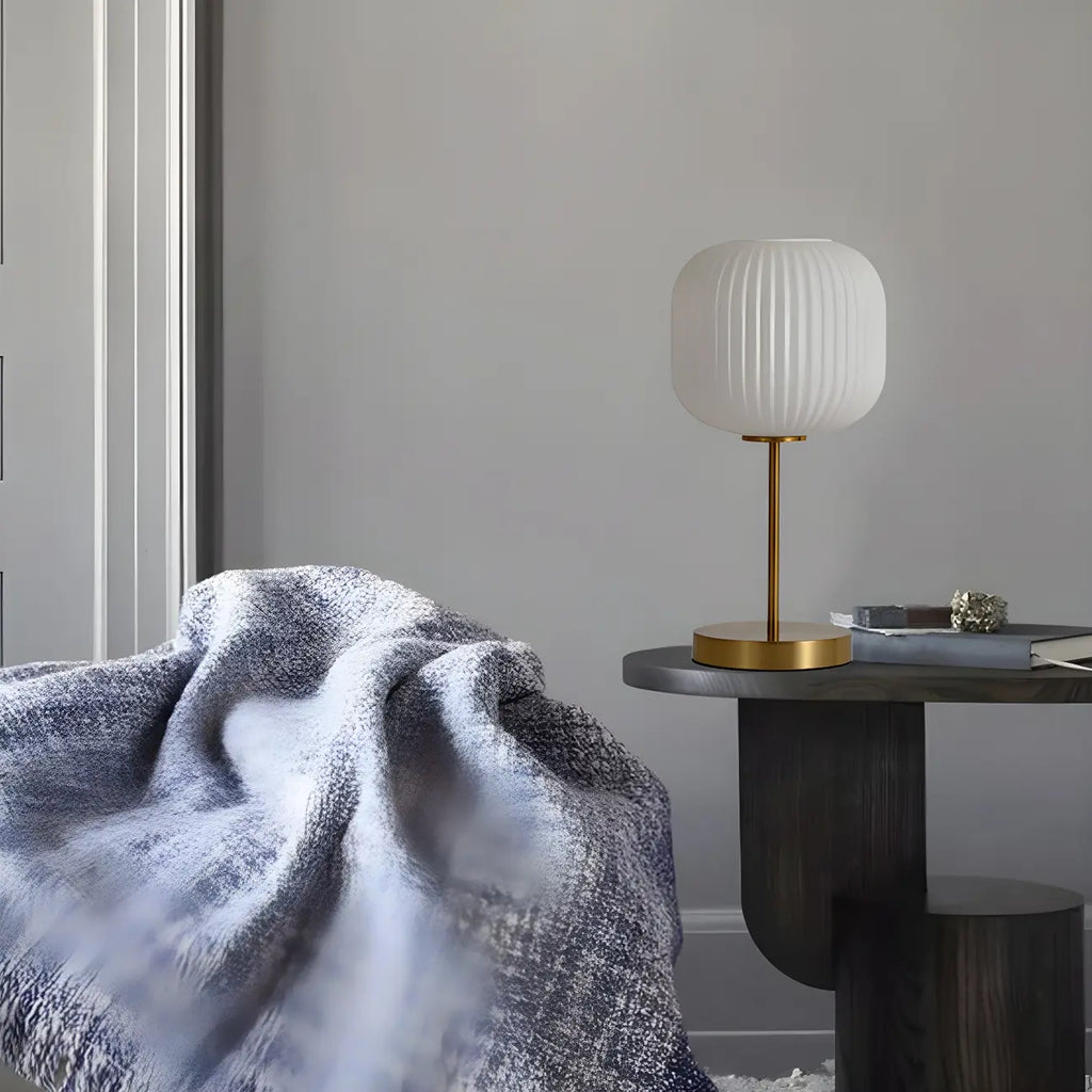 Modern White Glass Shade Goleden Table Lamp for Bedroom