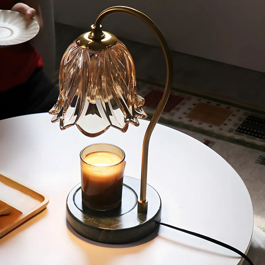Elegant Glass Floral Bedside Lamp with Cup Holder Base