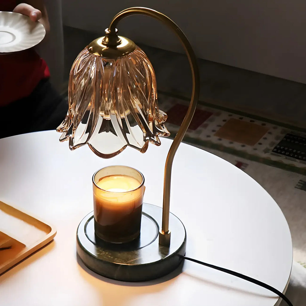 Elegant Glass Floral Bedside Lamp with Cup Holder Base
