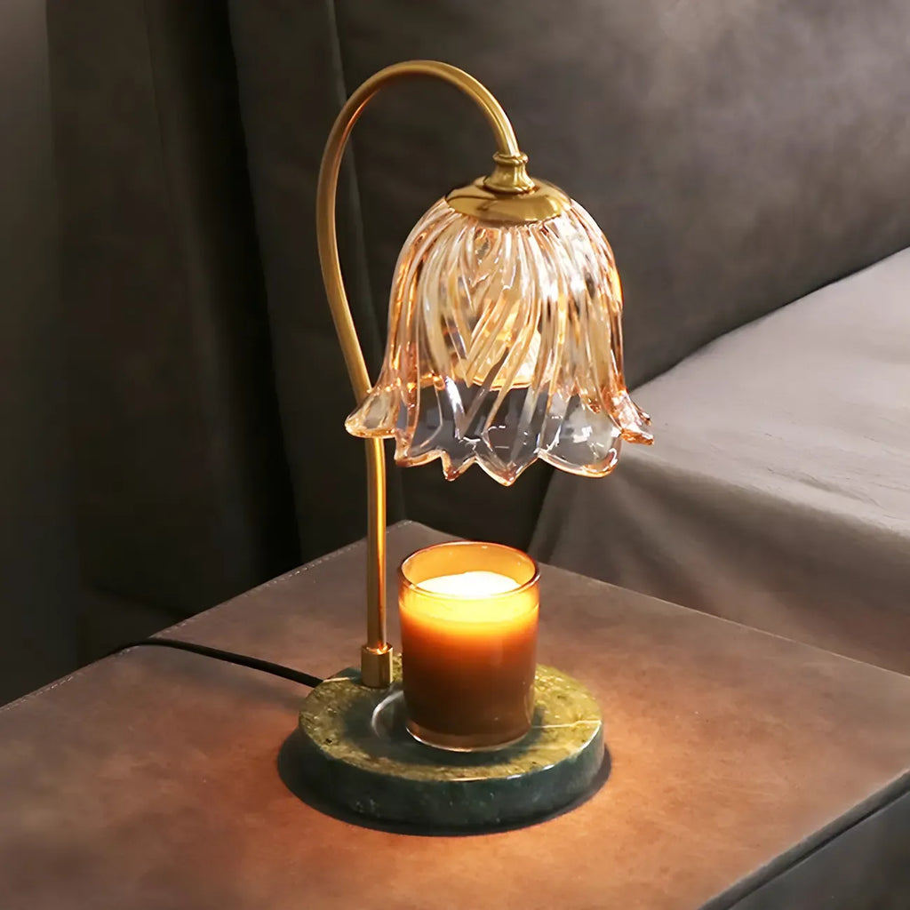 Elegant Glass Floral Bedside Lamp with Cup Holder Base