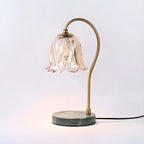 Elegant Glass Floral Bedside Lamp with Cup Holder Base