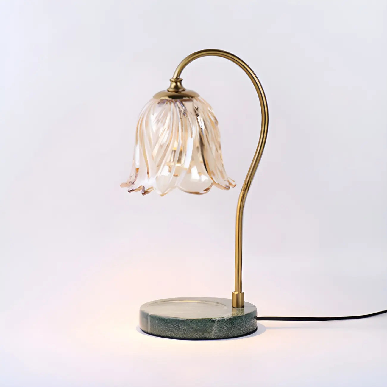 Elegant Glass Floral Bedside Lamp with Cup Holder Base