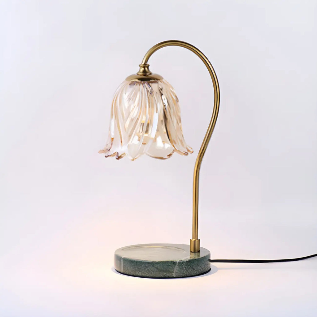 Elegant Glass Floral Bedside Lamp with Cup Holder Base