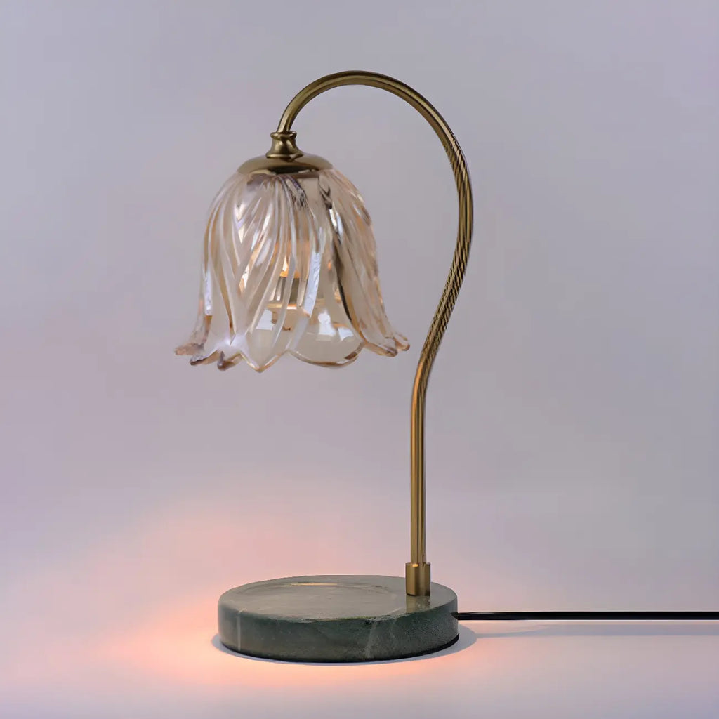 Elegant Glass Floral Bedside Lamp with Cup Holder Base