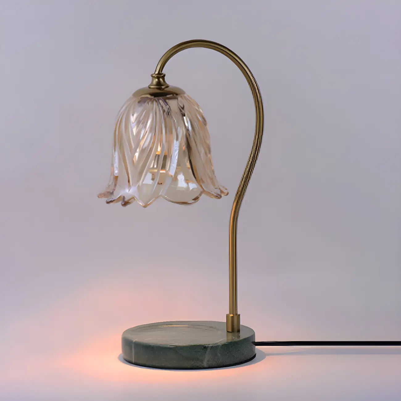 Elegant Glass Floral Bedside Lamp with Cup Holder Base