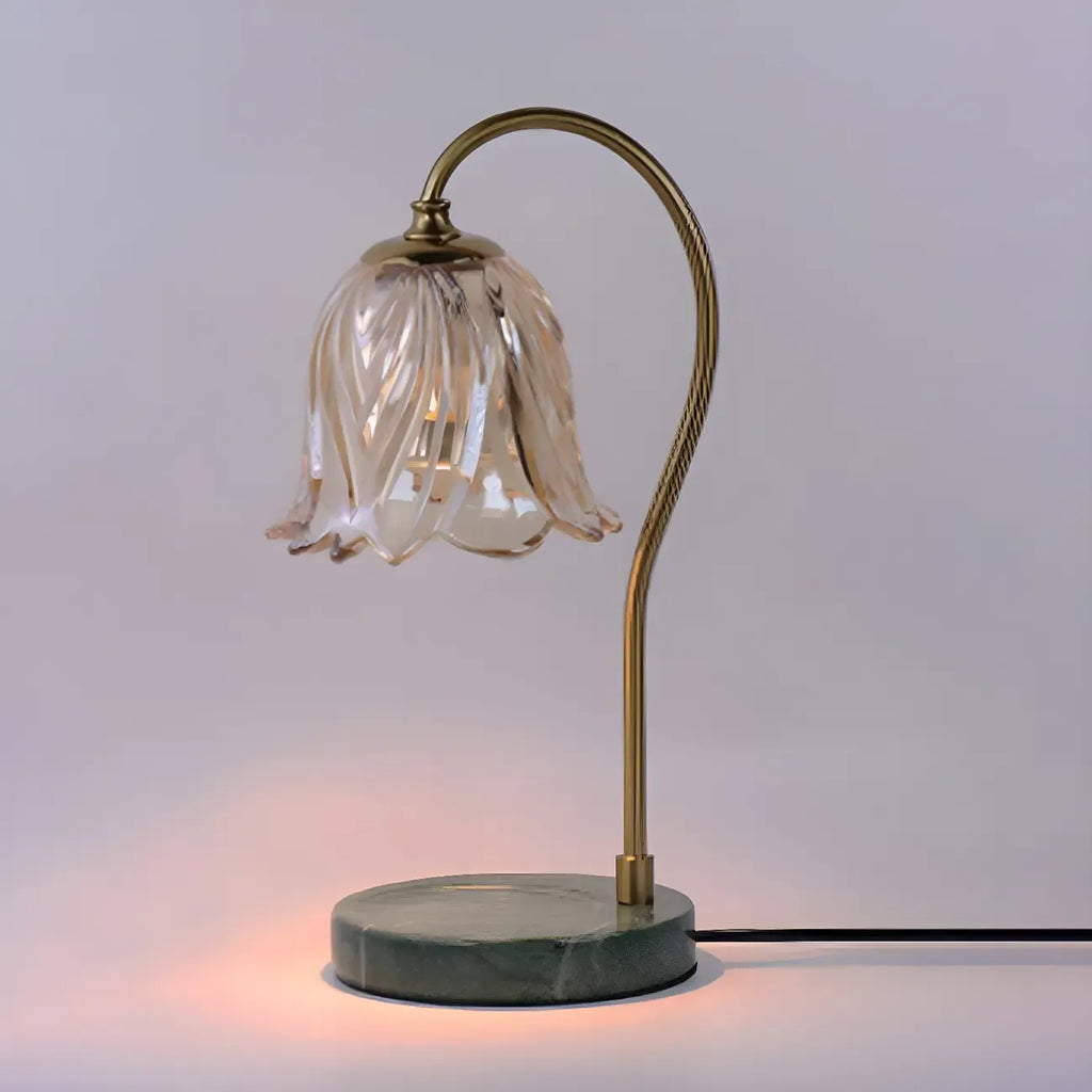Elegant Glass Floral Bedside Lamp with Cup Holder Base