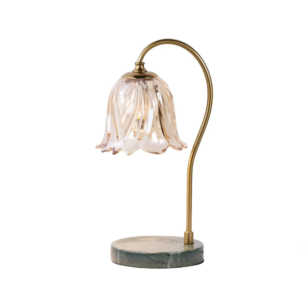 Elegant Glass Floral Bedside Lamp with Cup Holder Base