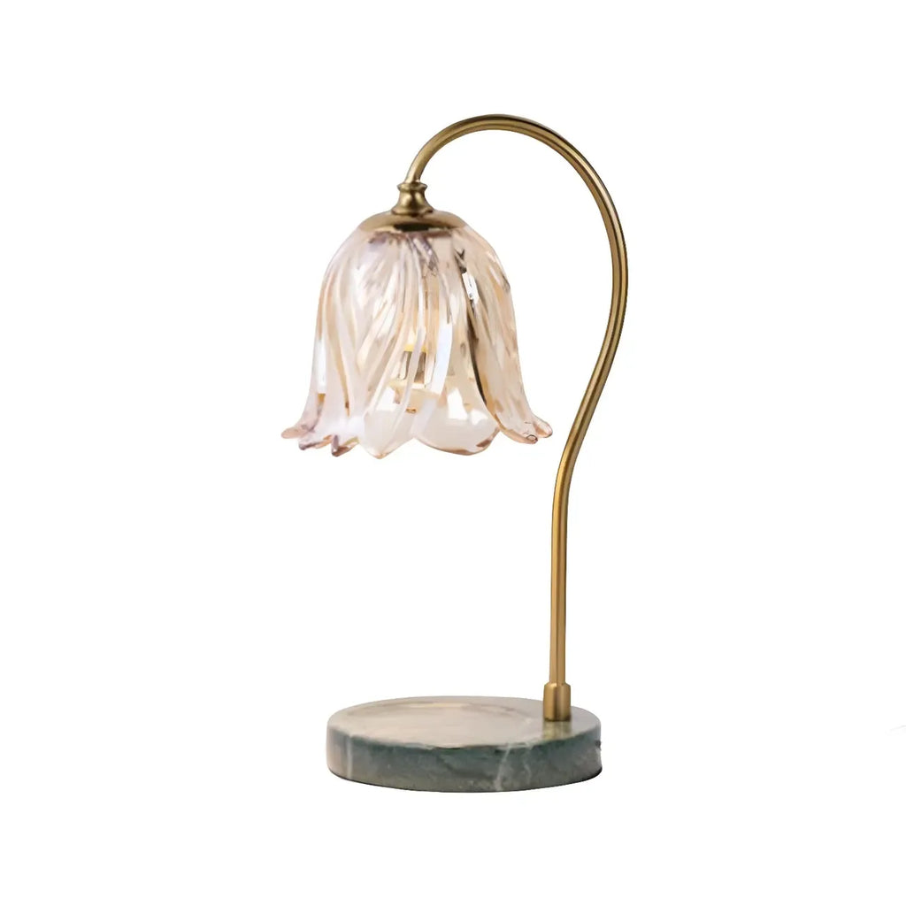 Elegant Glass Floral Bedside Lamp with Cup Holder Base