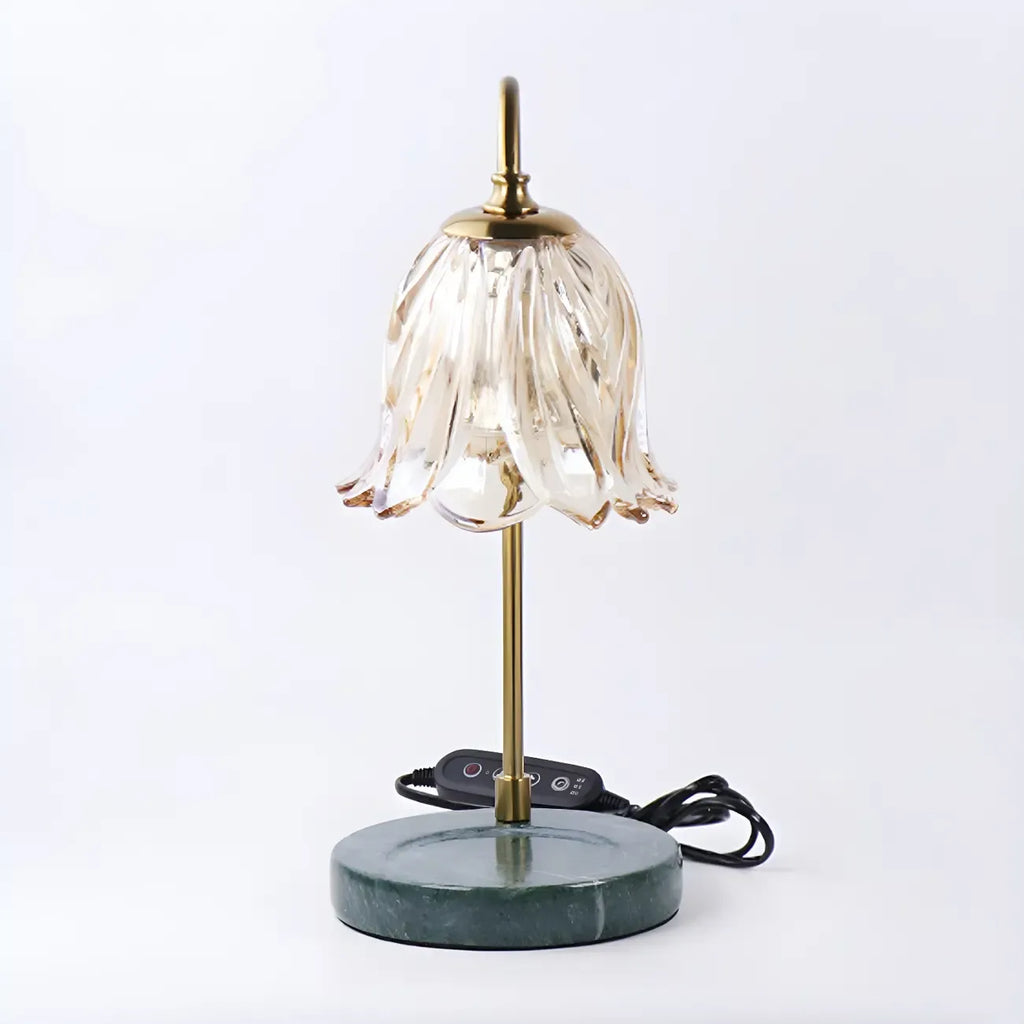 Elegant Glass Floral Bedside Lamp with Cup Holder Base