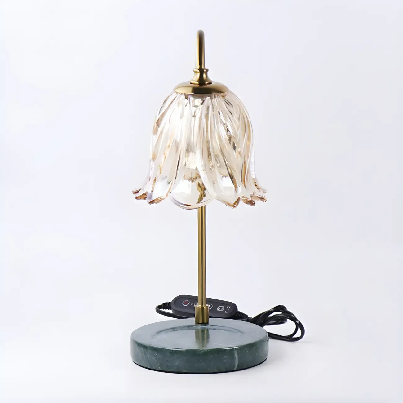 Elegant Glass Floral Bedside Lamp with Cup Holder Base