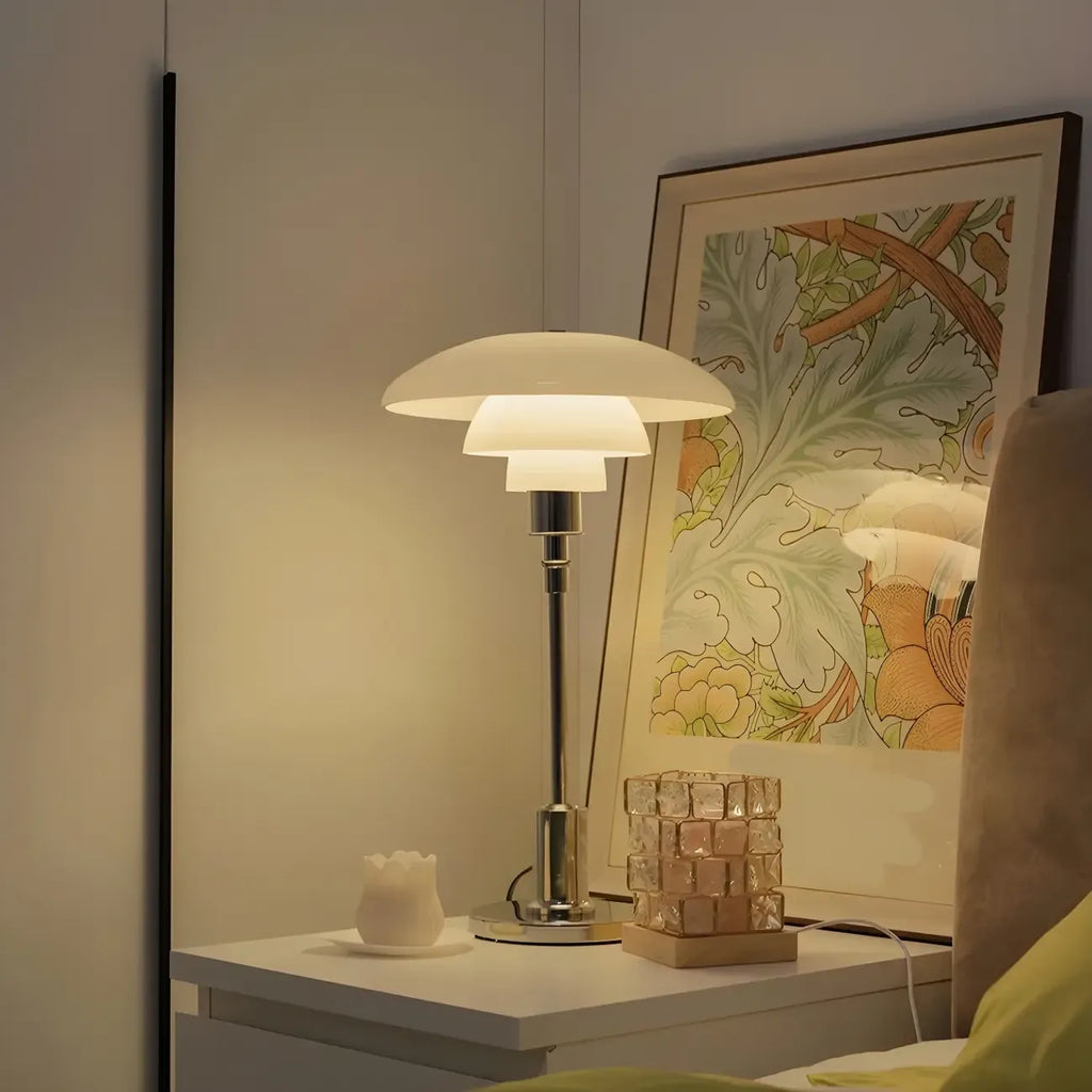 Modern White Glass Cone Table Lamp for Residential
