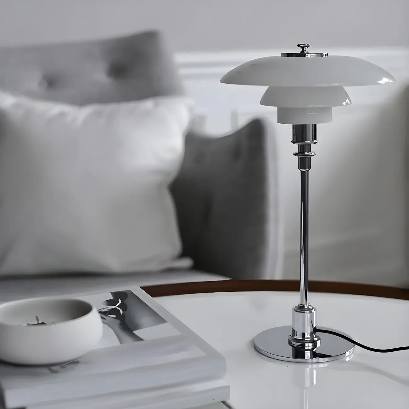 Modern White Glass Cone Table Lamp for Residential