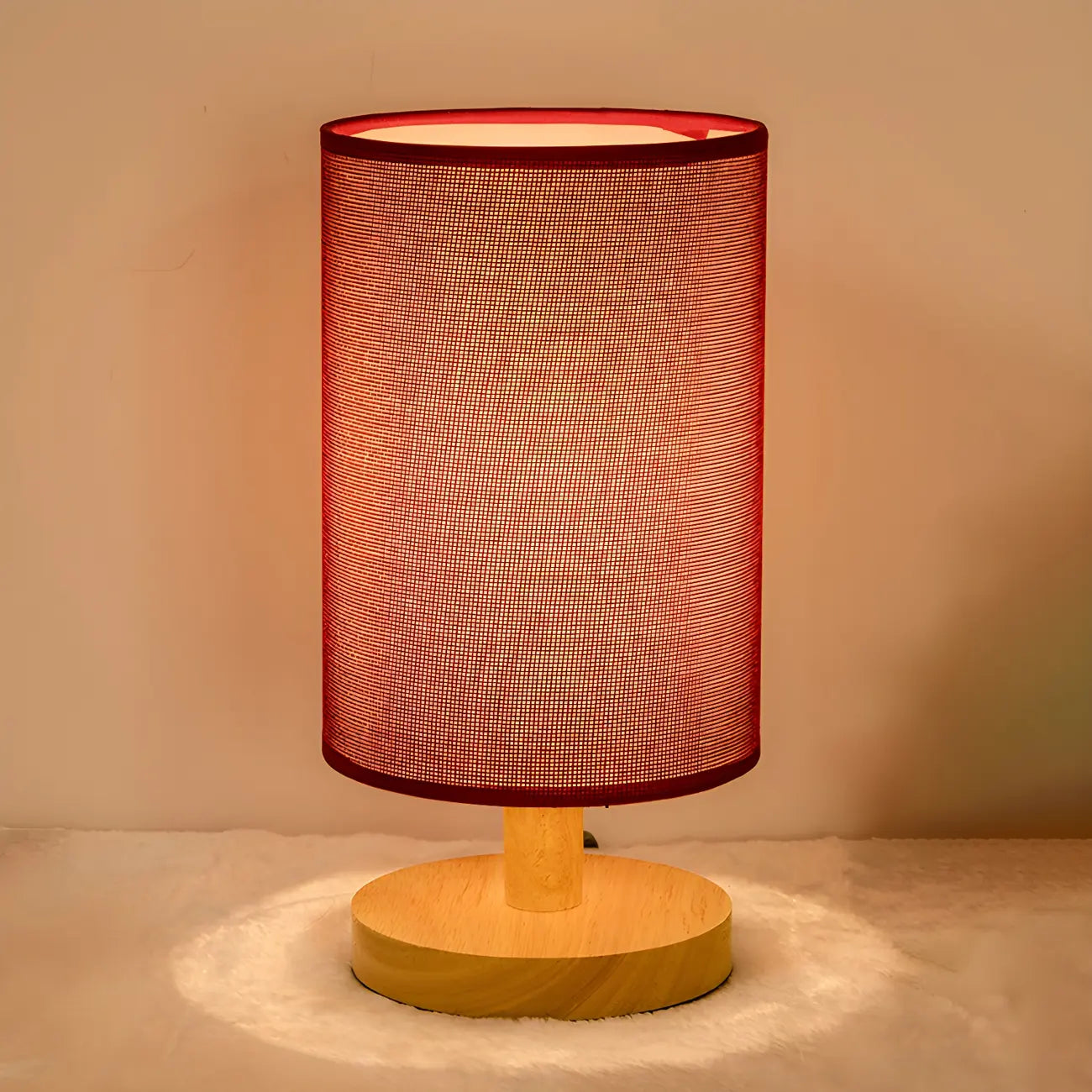 Rustic Round Wooden Table Lamp for Bedroom