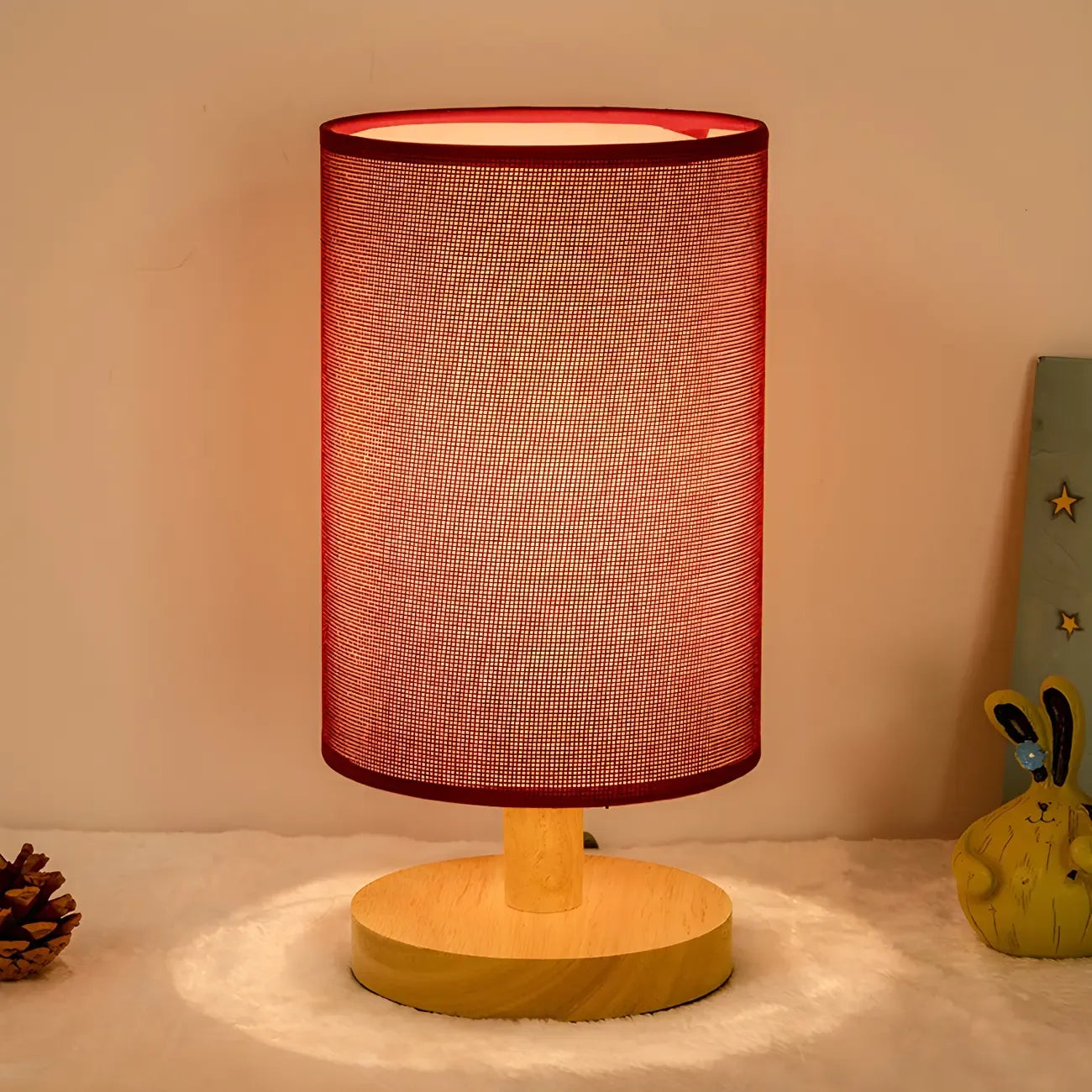 Rustic Round Wooden Table Lamp for Bedroom