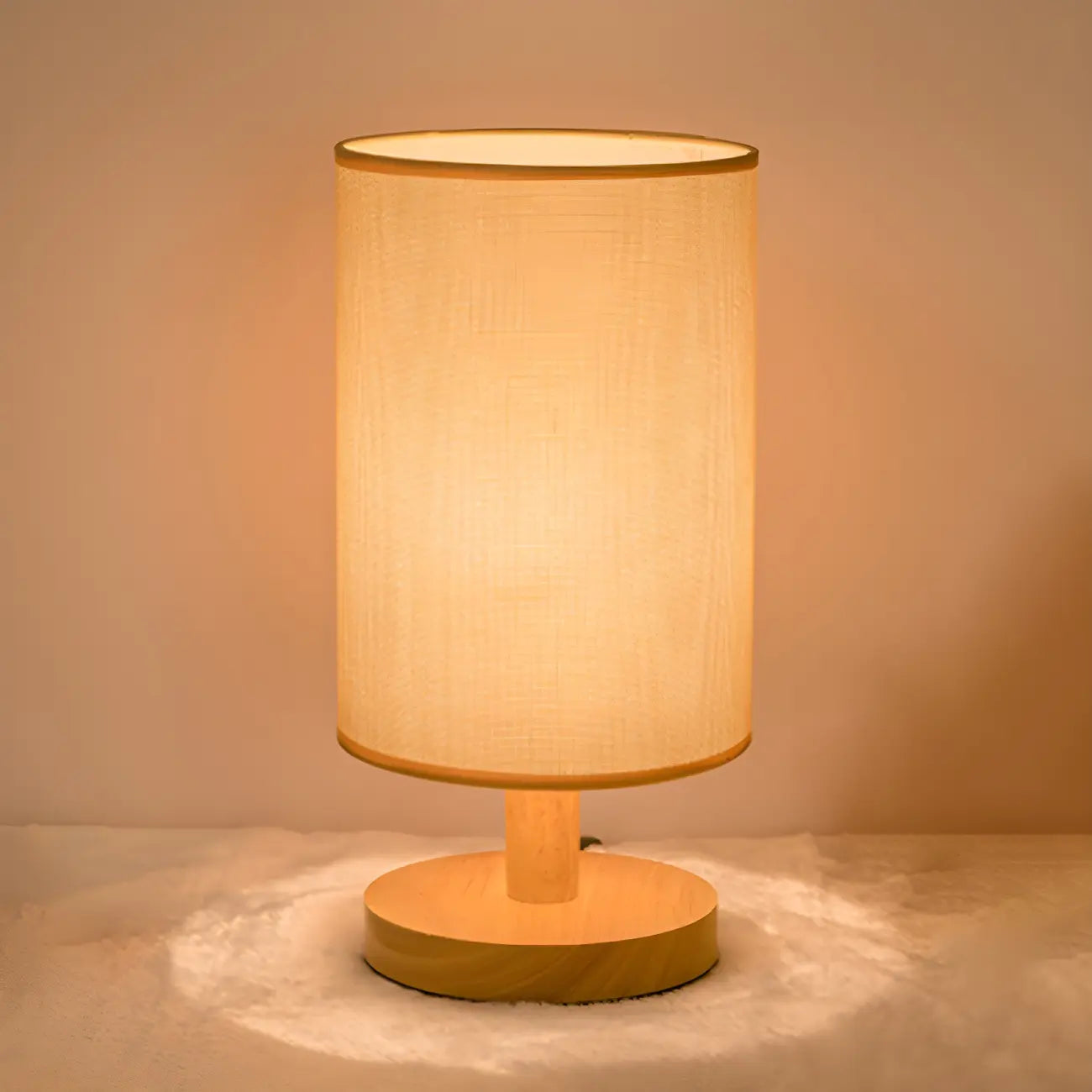 Rustic Round Wooden Table Lamp for Bedroom