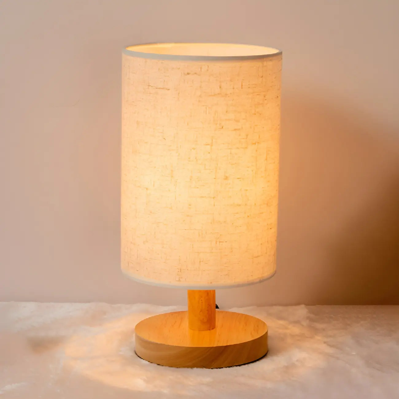 Rustic Round Wooden Table Lamp for Bedroom