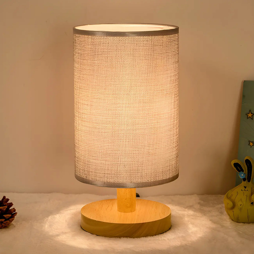Rustic Round Wooden Table Lamp for Bedroom