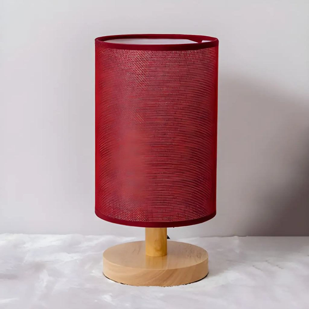 Rustic Round Wooden Table Lamp for Bedroom