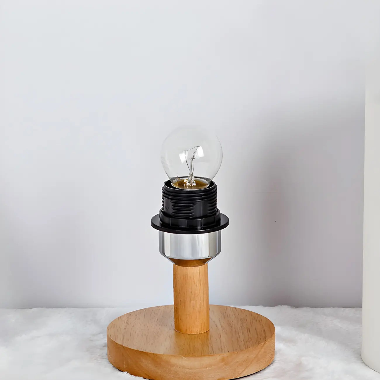 Rustic Round Wooden Table Lamp for Bedroom