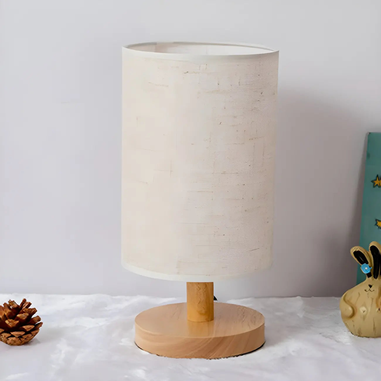Rustic Round Wooden Table Lamp for Bedroom