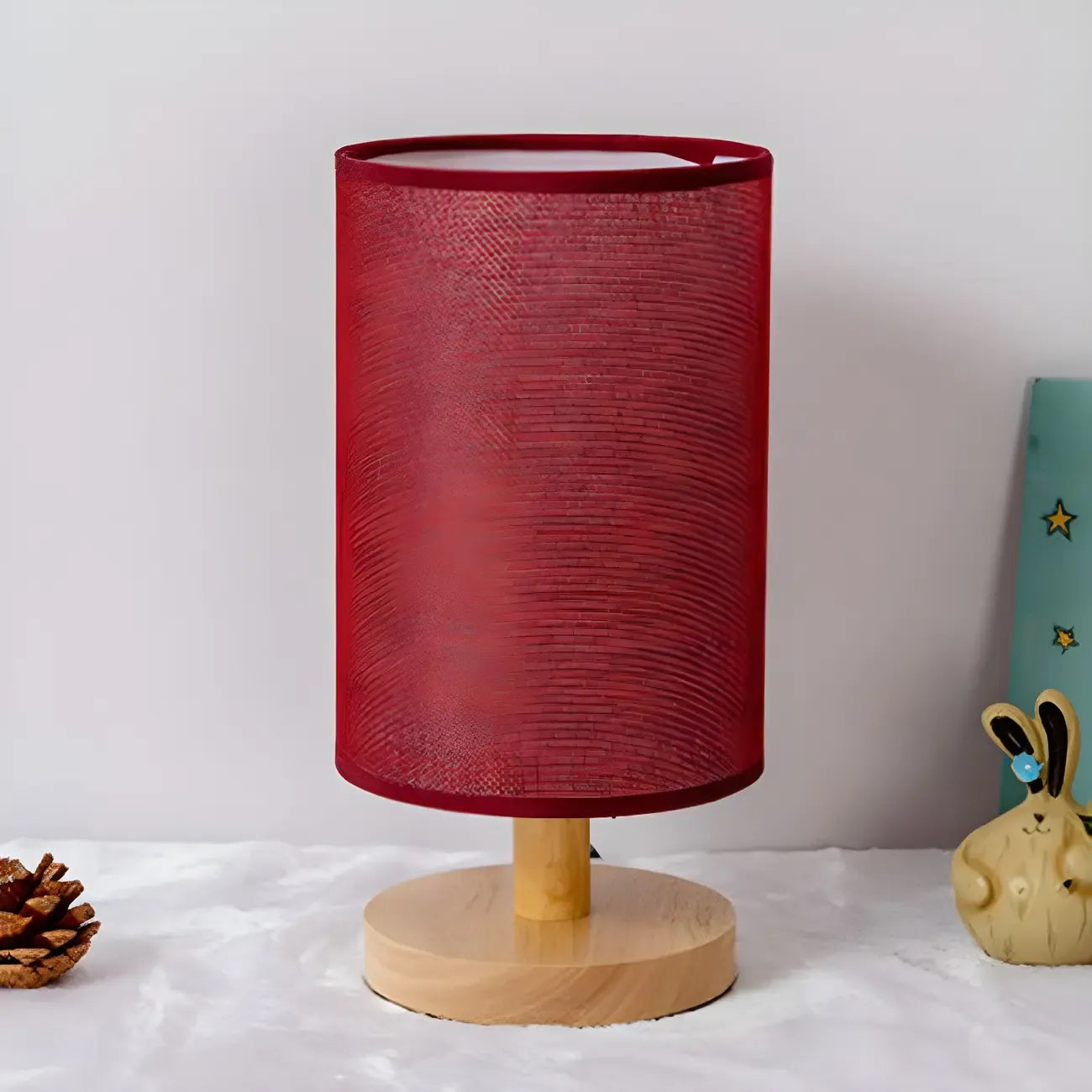 Rustic Round Wooden Table Lamp for Bedroom