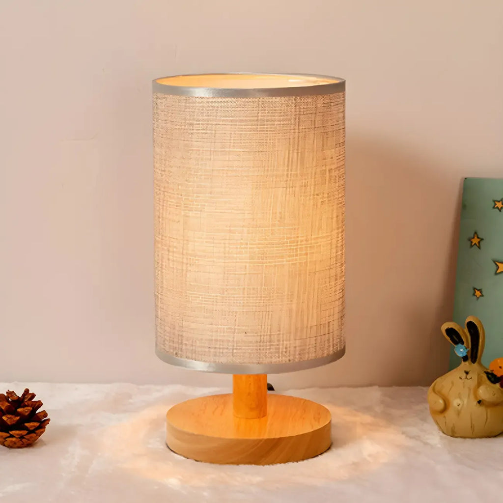 Rustic Round Wooden Table Lamp for Bedroom