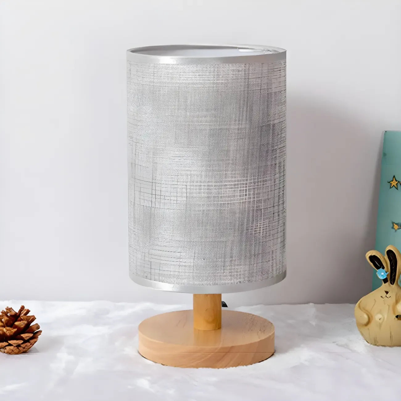 Rustic Round Wooden Table Lamp for Bedroom