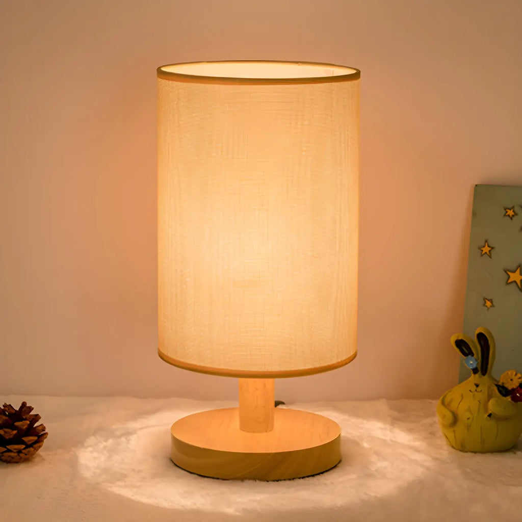Rustic Round Wooden Table Lamp for Bedroom
