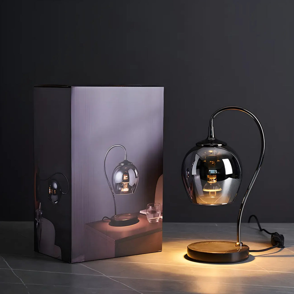 Modern Black Metal Glass Globe Table Lamp with Cup Holder Base