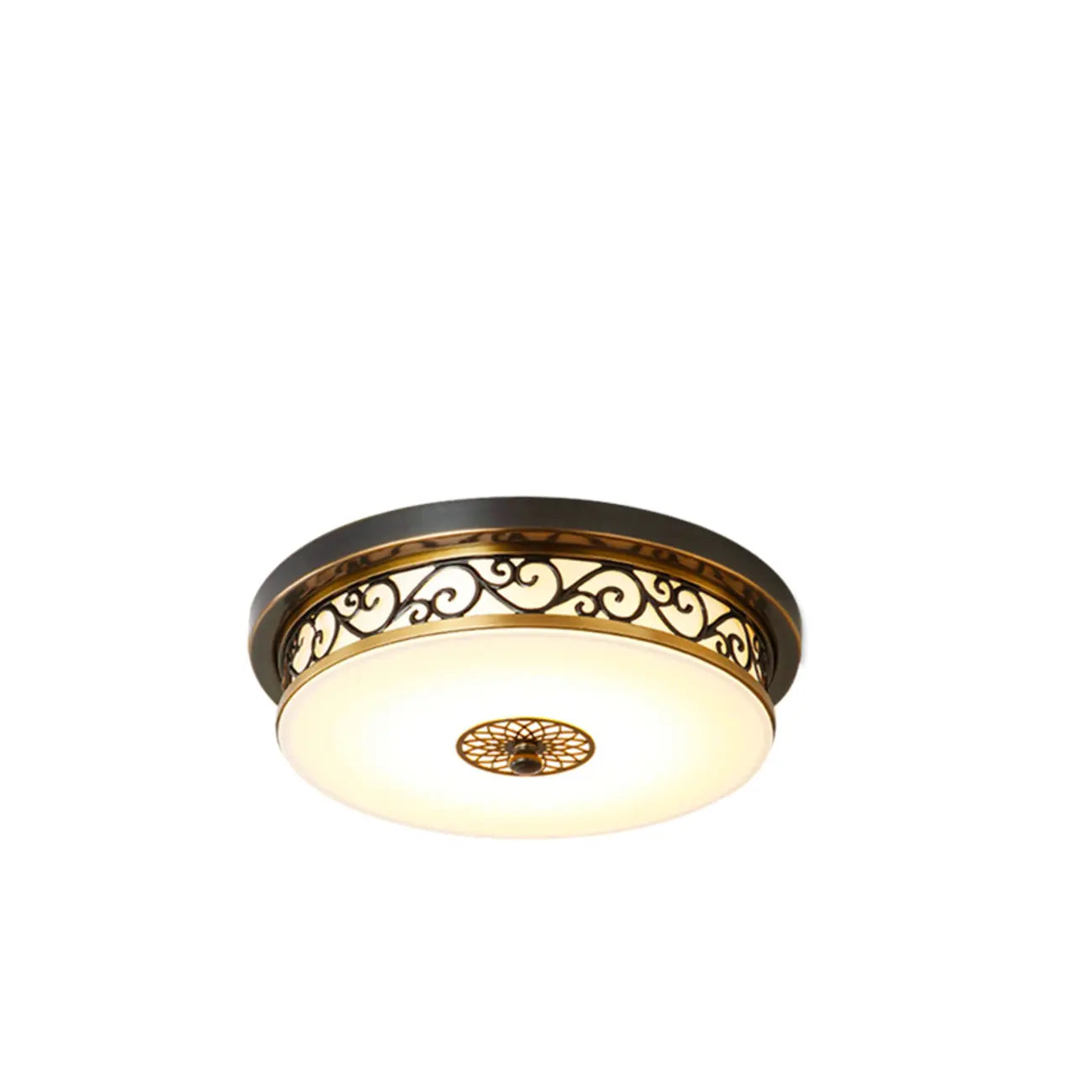 Classic Black Metal Drum Glass Flush Mount Ceiling Light