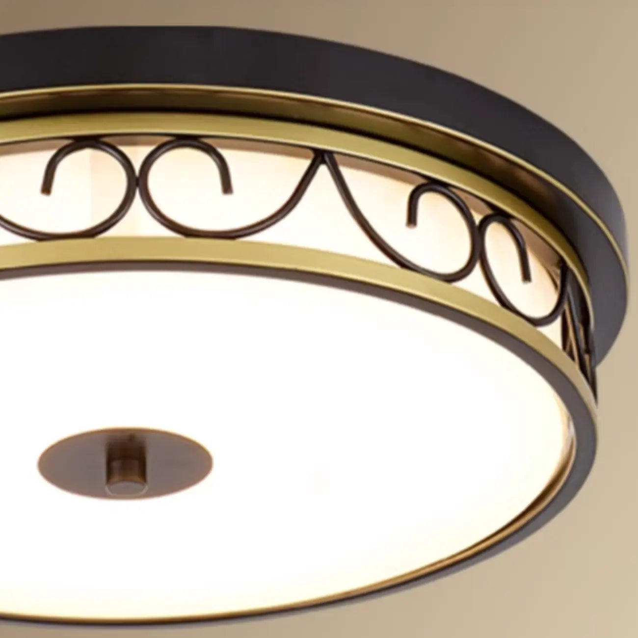 Classic Black Metal Drum Glass Flush Mount Ceiling Light