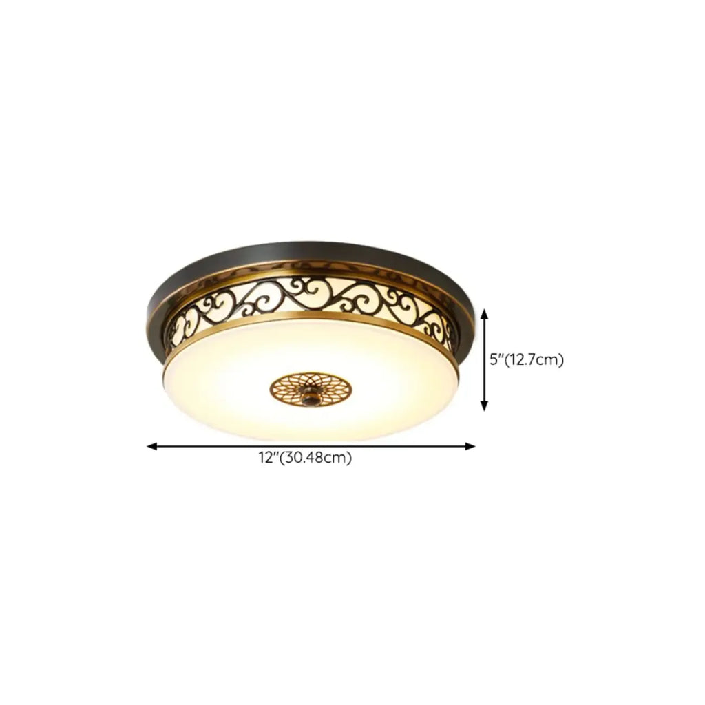 Classic Black Metal Drum Glass Flush Mount Ceiling Light