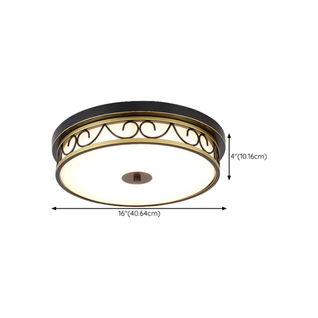 Classic Black Metal Drum Glass Flush Mount Ceiling Light