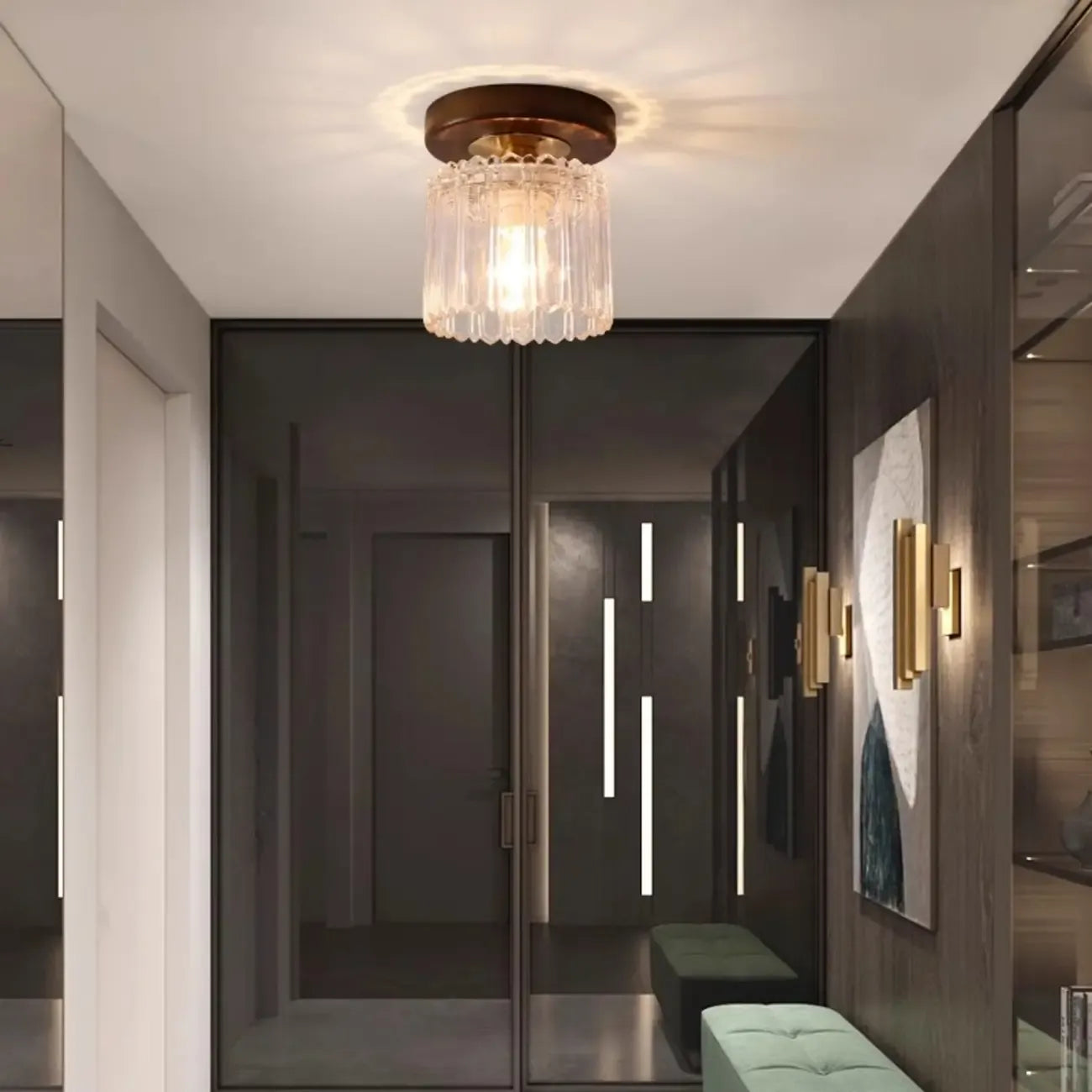 5 to 9 Inch Indoor Semi Flush Ceiling Light with Glass Shade