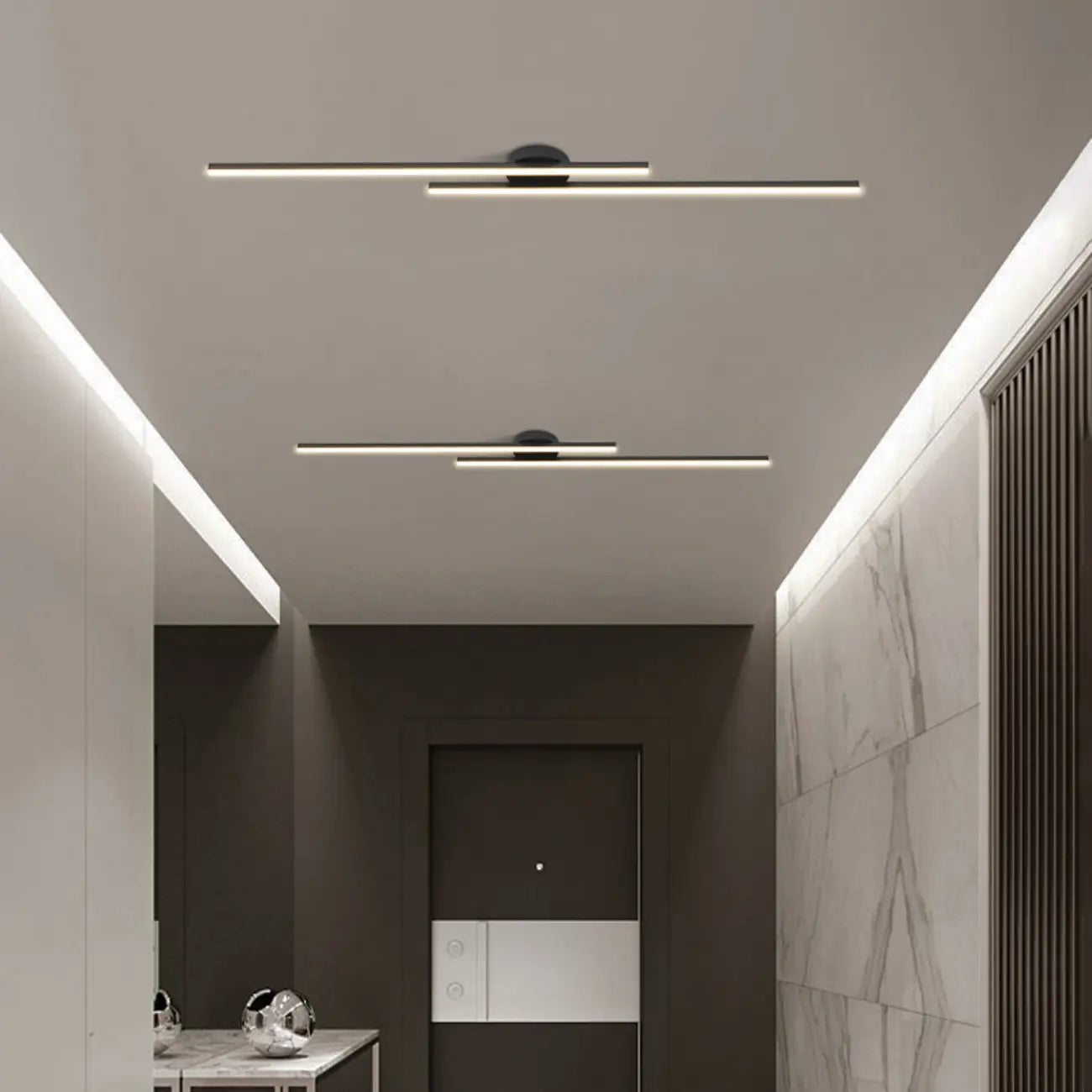 2-Light Linear LED Semi Flush Ceiling Light for Living Room