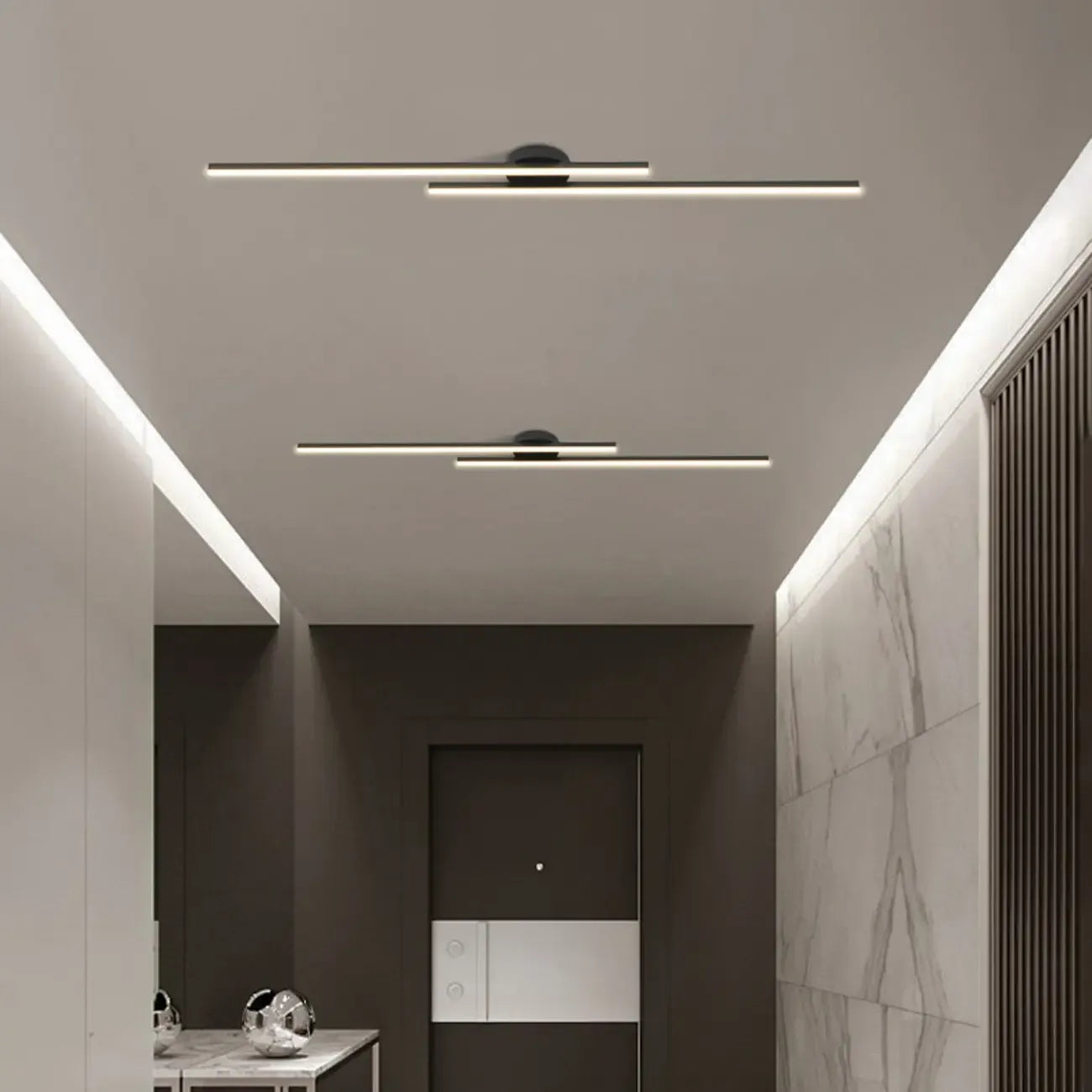 2-Light Linear LED Semi Flush Ceiling Light for Living Room