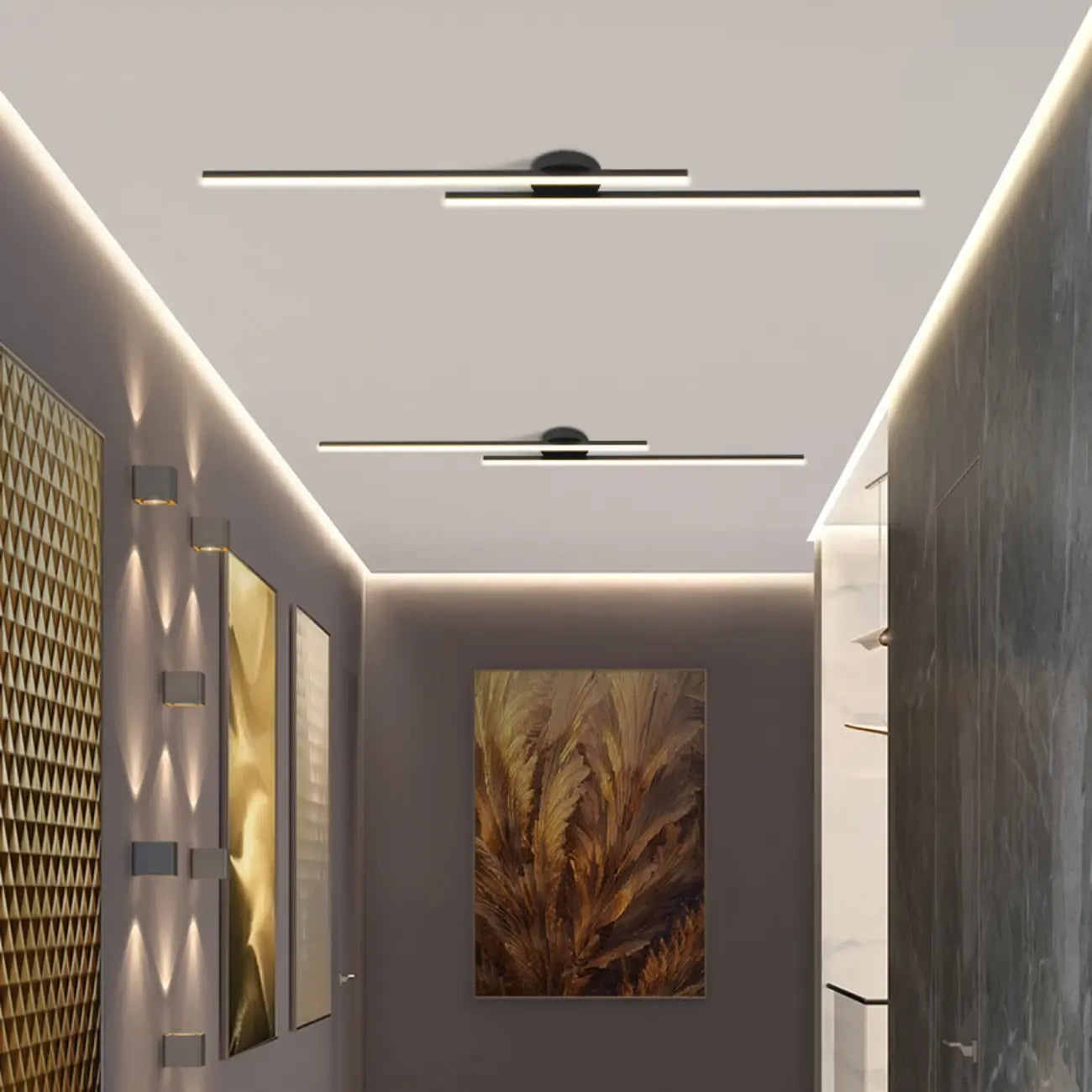 2-Light Linear LED Semi Flush Ceiling Light for Living Room
