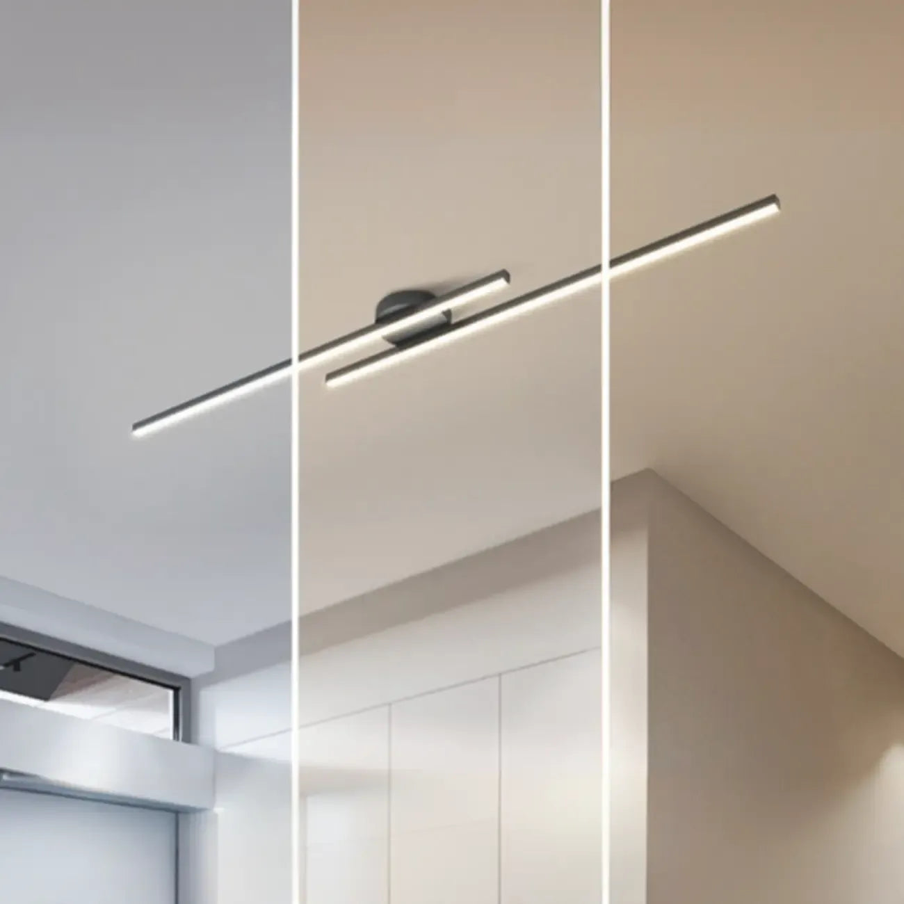 2-Light Linear LED Semi Flush Ceiling Light for Living Room