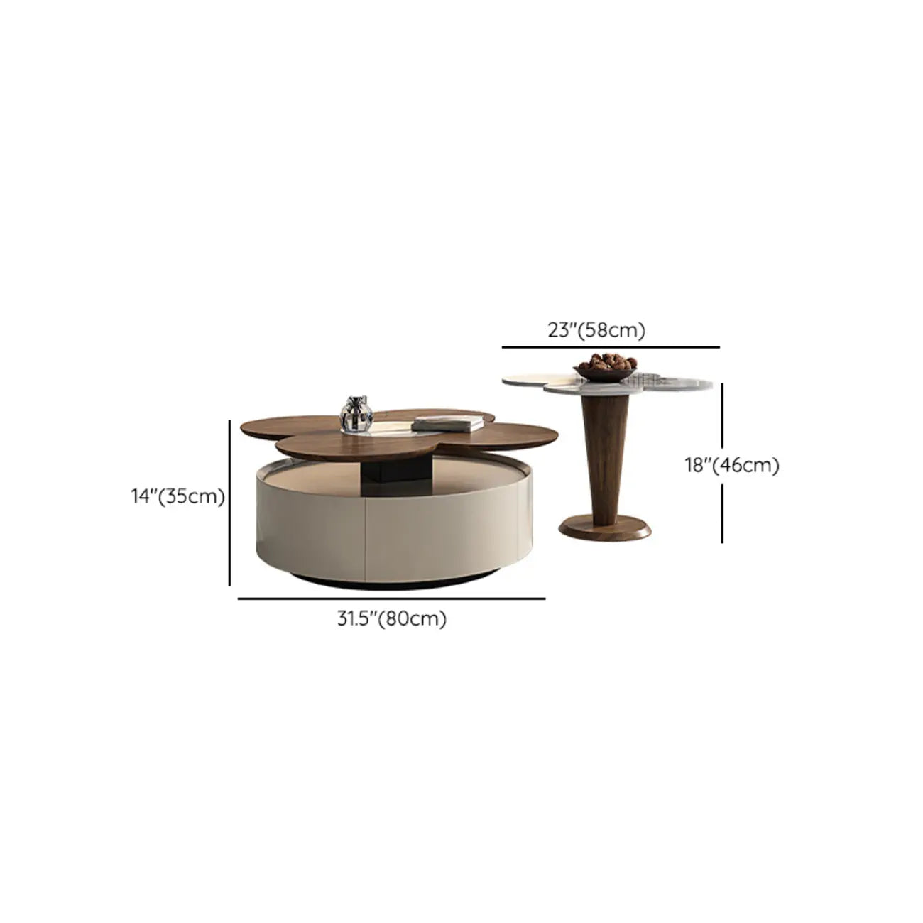 Modern Beiger Free Form Nesting Coffee Table with Drawer