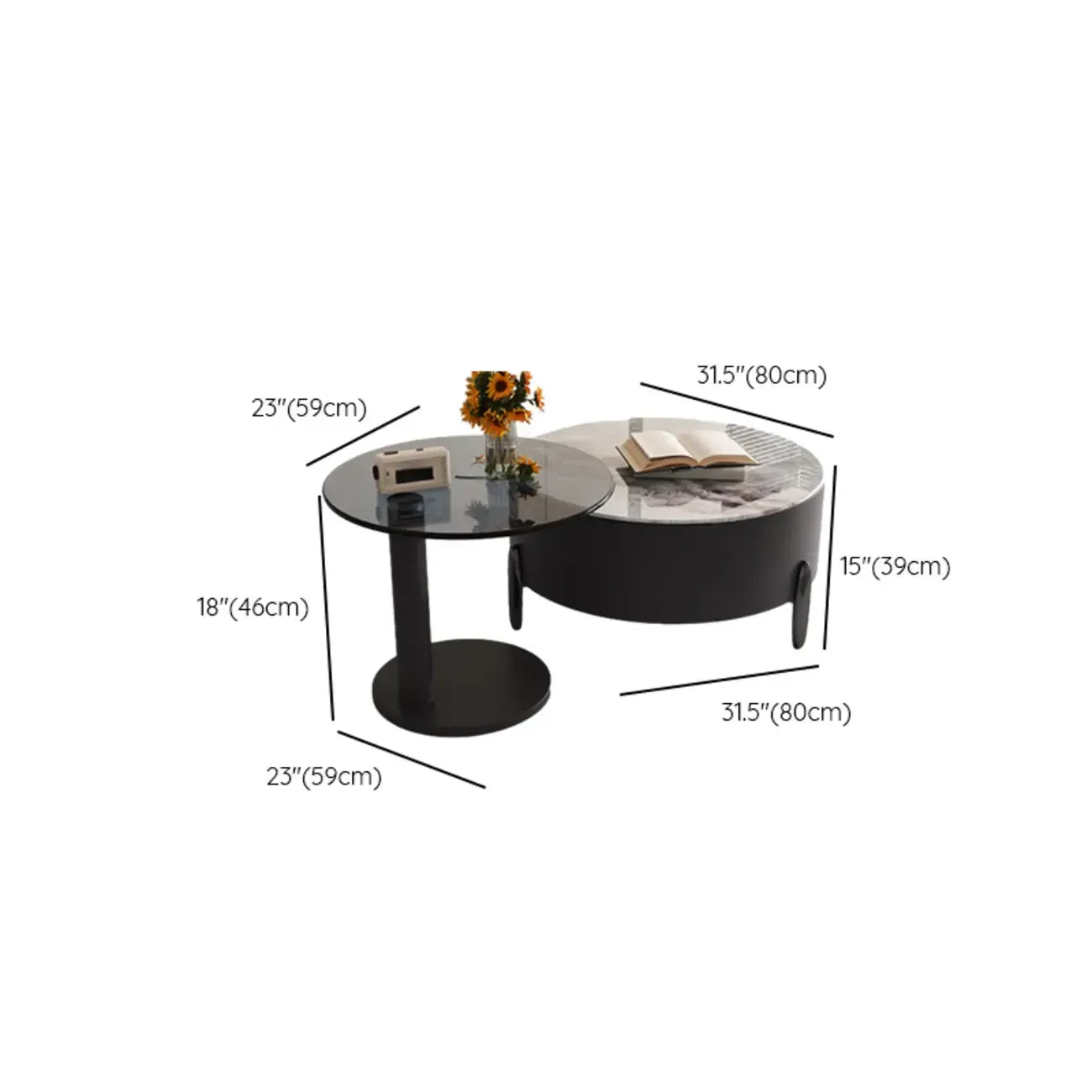 Elegant Indoor Round Nesting Coffee Table with 2 Drawers