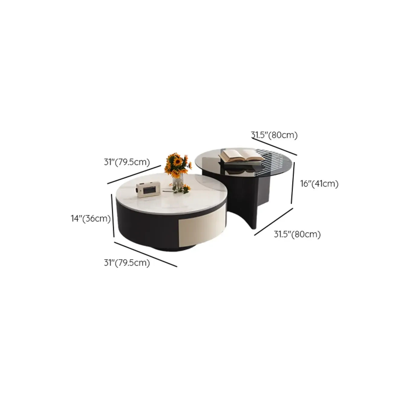 Elegant Indoor Round Nesting Coffee Table with 2 Drawers