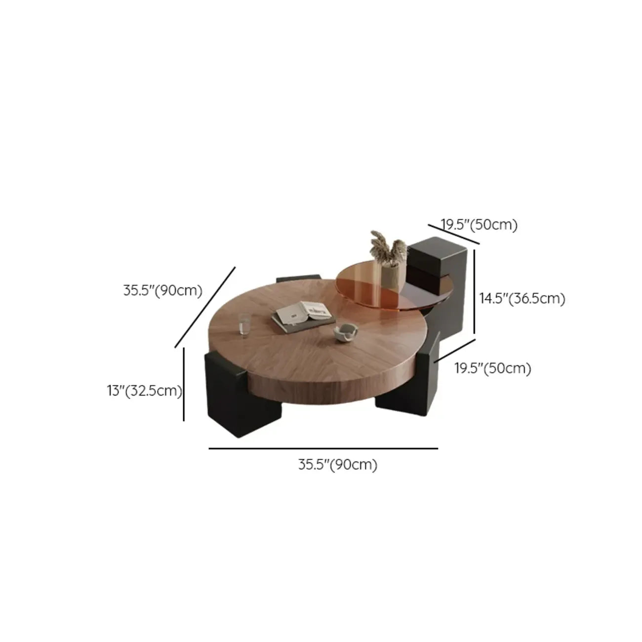 Elegant Indoor Round Nesting Coffee Table with 2 Drawers